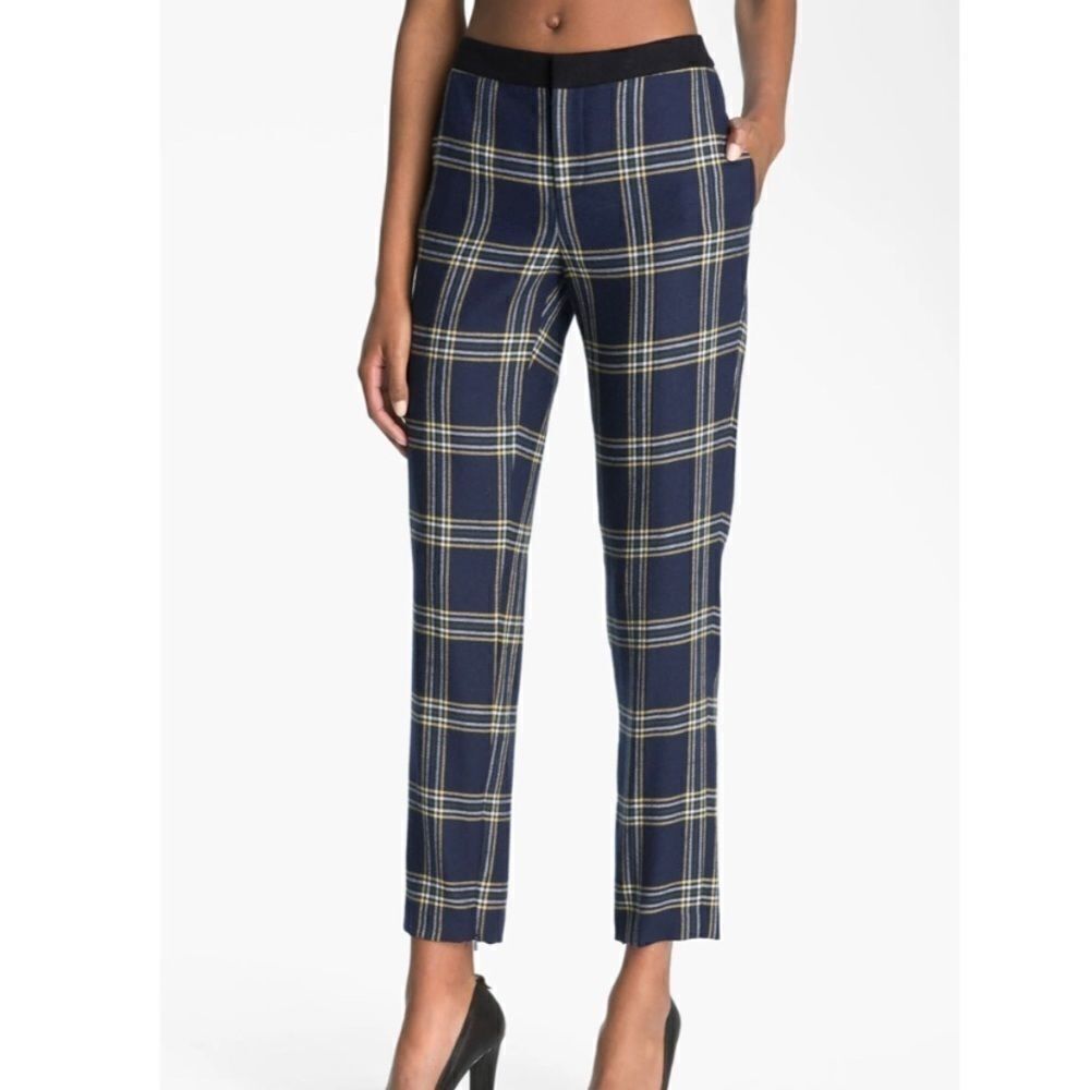 Juicy Couture Navy and Yellow Plaid Cropped Ankle Pants